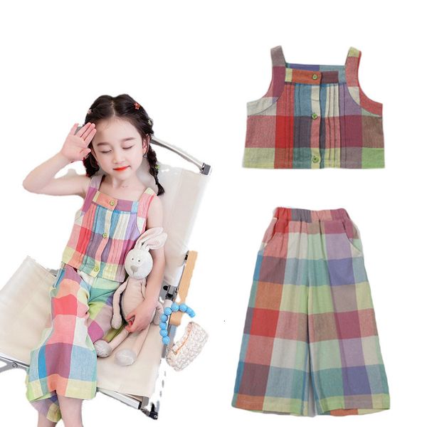 family matching outfits childrens 2piece summer small and mediumsized girl baby set with checked cotton suspender pants clothing for girls 2, Blue
family matching outfits childrens 2piece summer small and mediumsized girl baby set with checked cotton suspender pants clothing for girls 2, Blue