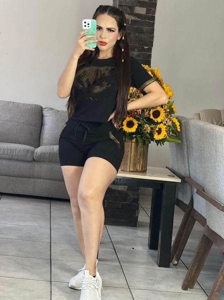 european american women's tracksuits summer new gold casual short sleeve shorts suit, Gray
european american women's tracksuits summer new gold casual short sleeve shorts suit, Gray