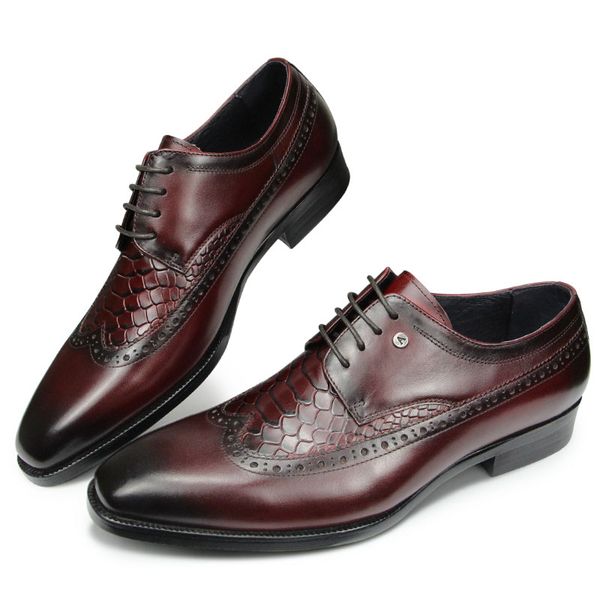 high-end handmade lace up genuine leather shoes crocodile pattern carved shoe derby brogue men dress shoes banquet suit shoes, Black
high-end handmade lace up genuine leather shoes crocodile pattern carved shoe derby brogue men dress shoes banquet suit shoes, Black