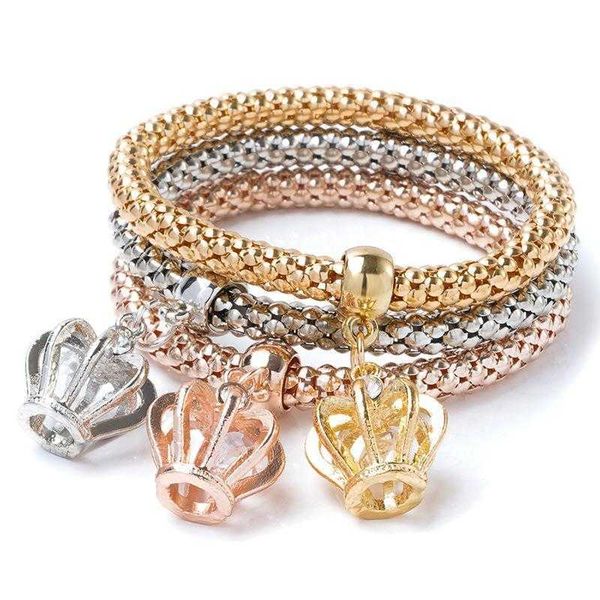 alloy three color set elastic popcorn corn chain diamond crown pendant bracelet for women, Black
alloy three color set elastic popcorn corn chain diamond crown pendant bracelet for women, Black