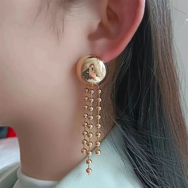 korean personality style metal ball tassel earrings female fashion long exaggerated earrings glossy., Silver
korean personality style metal ball tassel earrings female fashion long exaggerated earrings glossy., Silver