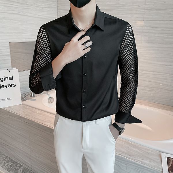 men's casual shirts autumn fashion hollow lace spliced long sleeve shirt men clothing slim fit casual club/prom/streetwear tuxedo chemi, White;black
men's casual shirts autumn fashion hollow lace spliced long sleeve shirt men clothing slim fit casual club/prom/streetwear tuxedo chemi, White;black