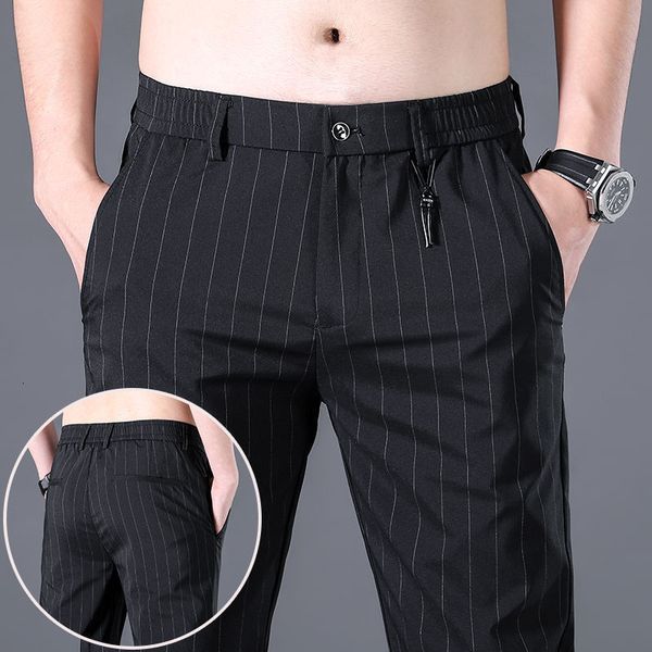 men's pants spring summer men thin striped business suits pants streetwear fashion male clothes elastic loose casual straight trousers, Black
men's pants spring summer men thin striped business suits pants streetwear fashion male clothes elastic loose casual straight trousers, Black