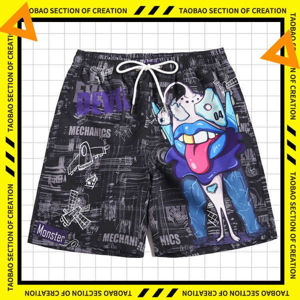 men's clothing summer beach pants loose casual cartoon printed shorts trendy seaside vacation can be watered down in 5/4, White;black
men's clothing summer beach pants loose casual cartoon printed shorts trendy seaside vacation can be watered down in 5/4, White;black