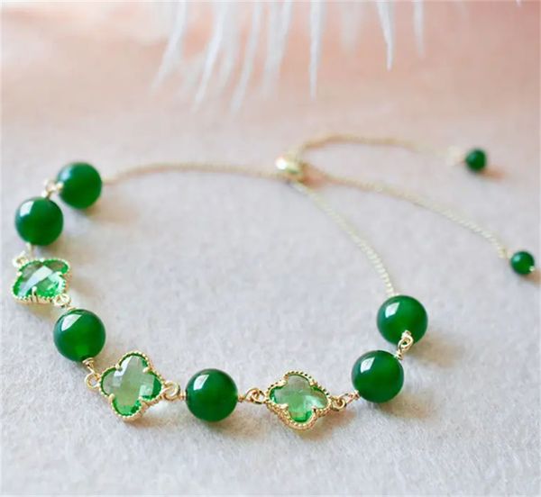 gorgeous four leaf grass beaded bracelet - perfect birthday gift, Golden;silver
