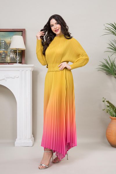 dresses miyake pleated belts gradient color luxury yellow and pink long sleeve soft round neck casual dresses for women plus maxi, Black;gray
dresses miyake pleated belts gradient color luxury yellow and pink long sleeve soft round neck casual dresses for women plus maxi, Black;gray