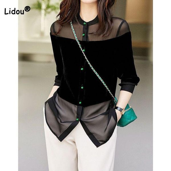 shirts fashion sheer mesh spliced button blouse autumn women's clothing round neck casual long sleeve solid color female shirt, White
shirts fashion sheer mesh spliced button blouse autumn women's clothing round neck casual long sleeve solid color female shirt, White