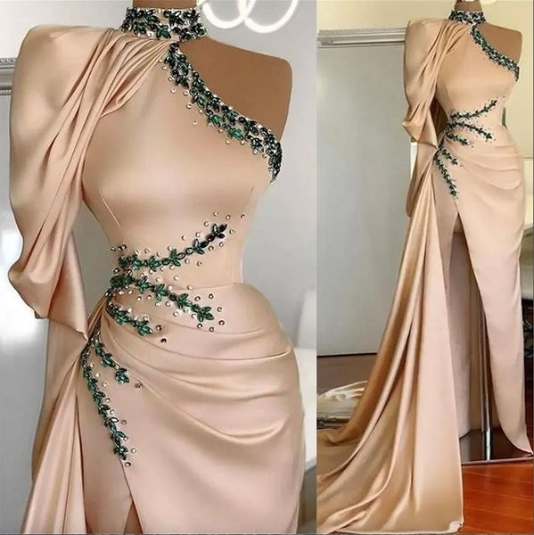 2023 champagne prom dresses high neck illusion crystal beads side split satin mermaid long sleeve floor length party dress evening gowns, Black;red
2023 champagne prom dresses high neck illusion crystal beads side split satin mermaid long sleeve floor length party dress evening gowns, Black;red