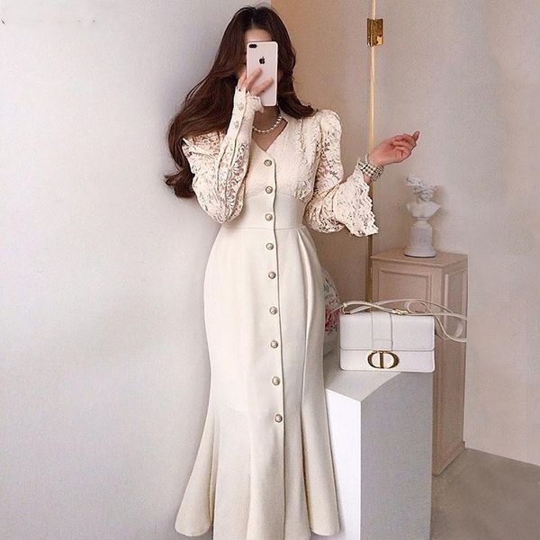 dresses puff sleeve lace dress women long dress early spring korean chic elegant temperament v neck stitch waist thin mermaid skirt, Black;gray
dresses puff sleeve lace dress women long dress early spring korean chic elegant temperament v neck stitch waist thin mermaid skirt, Black;gray