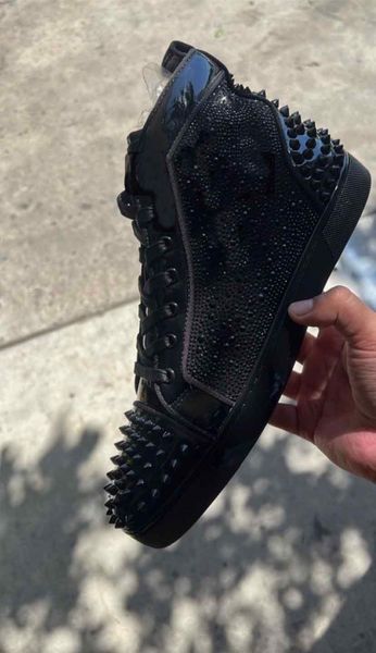 men casual shoes black rhinestone reds sole spikes pik sneaker outdoor walk flats lace up high trainers patent leather luxury with box 35-47
