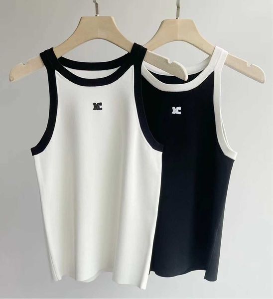 spring/summer new women's clothing mc letter embroidery contrast color edge shoulder cutting slim knitted tank strap, White
spring/summer new women's clothing mc letter embroidery contrast color edge shoulder cutting slim knitted tank strap, White