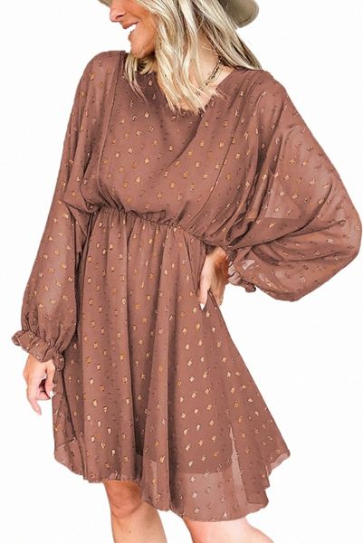 swiss dot bubble sleeves chiffon dress 2023 new b0dc#, Black;pink