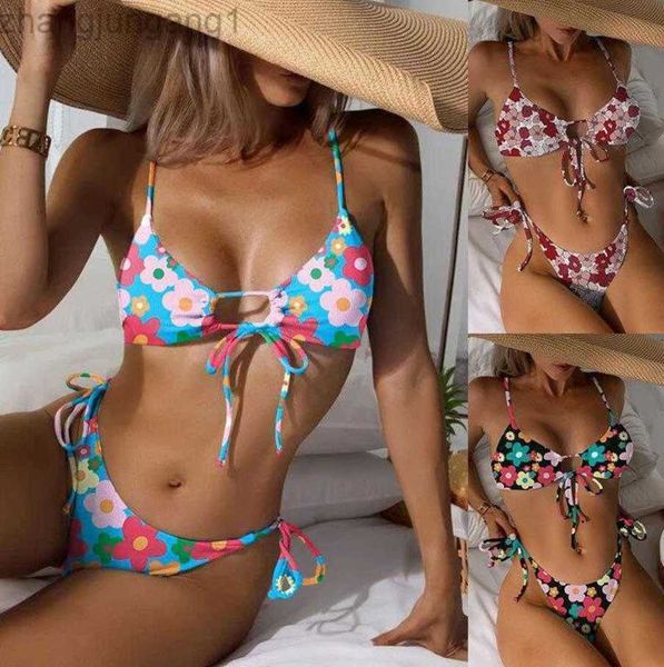 designer bikini qianmo clothing bikini print lace up split swimwear women's 2023 swimwear fashion, White;black