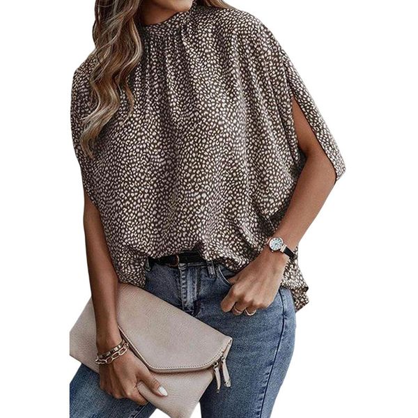 omen's t-shirt summer leopard print short sleeve chiffon shirt loose high crew neck half sleeve t-shirts, White
omen's t-shirt summer leopard print short sleeve chiffon shirt loose high crew neck half sleeve t-shirts, White