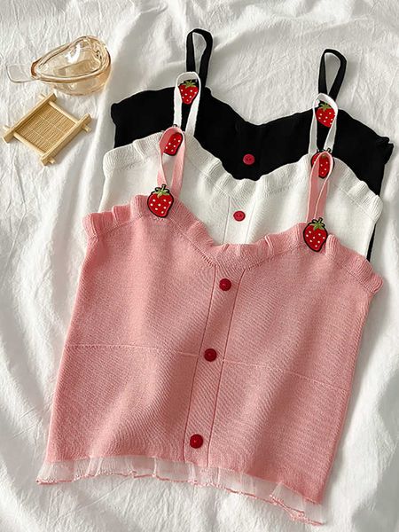 women's tanks camis heliar women cute knitted buttoned up crop 2022 summer spaghetti strawberry embroidired aa230515, White
women's tanks camis heliar women cute knitted buttoned up crop 2022 summer spaghetti strawberry embroidired aa230515, White