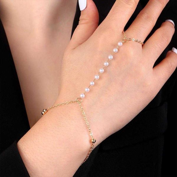 selling bracelet ring integrated pearl metal chain set combination female ornament, Black
selling bracelet ring integrated pearl metal chain set combination female ornament, Black
