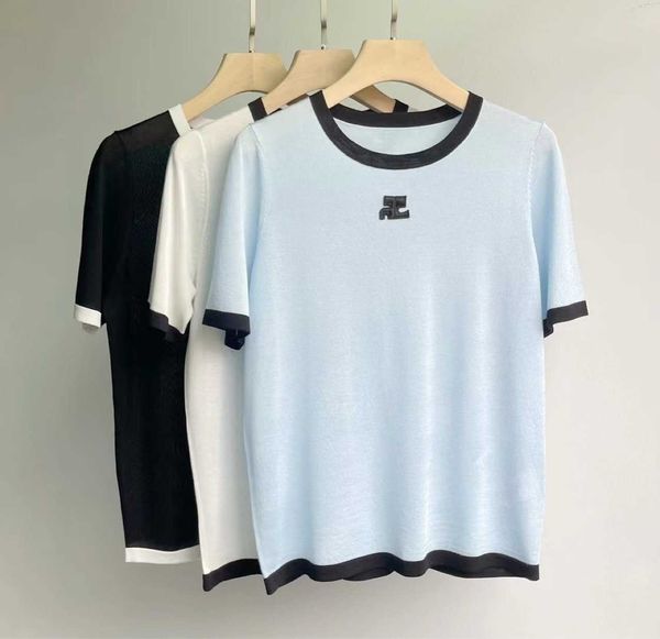 70 spring/summer new product women's round neck contrast panel tian si knitted short sleeve thin style, White
70 spring/summer new product women's round neck contrast panel tian si knitted short sleeve thin style, White