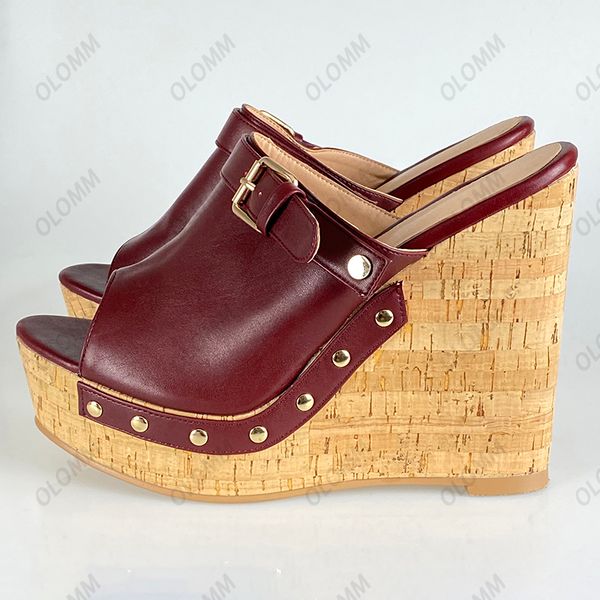 olomm handmade women summer mules sandals studded wedges heels open toe beautiful burgundy white pink party shoes us size 5-20, Black 
olomm handmade women summer mules sandals studded wedges heels open toe beautiful burgundy white pink party shoes us size 5-20, Black