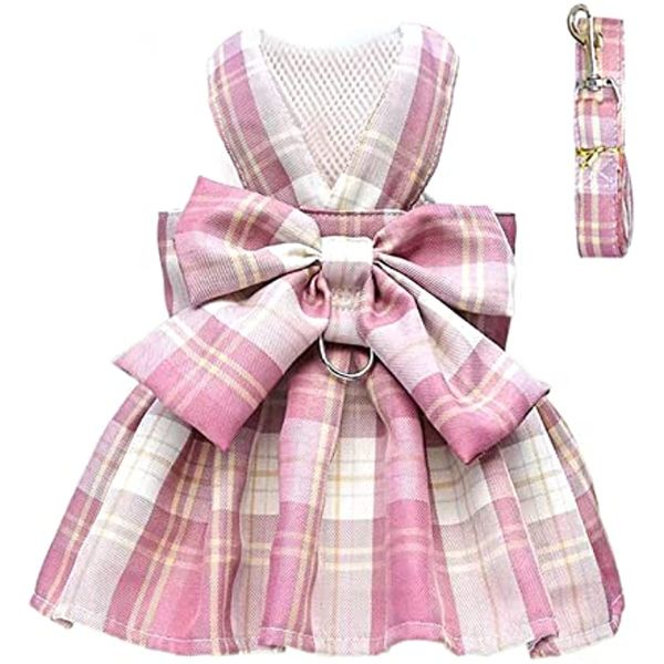 

Plaid Dog Dress Bow Tie Harness Leash Set for Small Dogs Cats Girl Cute Princess Dog Dresses Spring Summer Puppy Bunny Rabbit Clothes Chihuahua Yorkies Pet Outfits, Colorful
