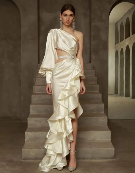 ivory one-shoulder evening dresses straight long sleeve floor-length sweep train crystal satin long thigh-high slits prom party gown custom, Black
ivory one-shoulder evening dresses straight long sleeve floor-length sweep train crystal satin long thigh-high slits prom party gown custom, Black