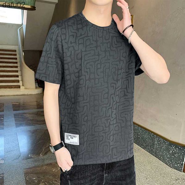 men's t-shirts men's summer new men's short sleeved t-shirt with jacquard fabric stripe straight tube round neck trend casual, White;black
men's t-shirts men's summer new men's short sleeved t-shirt with jacquard fabric stripe straight tube round neck trend casual, White;black