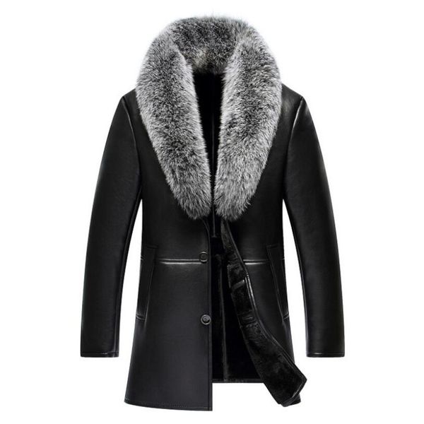 autumn winter new real fox fur collar v-neck men long style sheep leather male fur solid color outerwear coat thick warm parkas, Black
autumn winter new real fox fur collar v-neck men long style sheep leather male fur solid color outerwear coat thick warm parkas, Black
