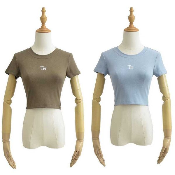 wind small round neck pullover high waist women's elastic slim letter embroidered short sleeve t-shirt, White
wind small round neck pullover high waist women's elastic slim letter embroidered short sleeve t-shirt, White