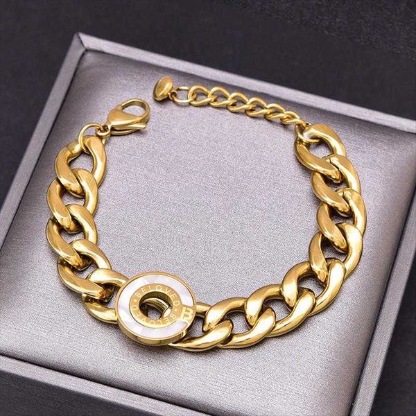 thick bracelet finishing polish link shell round brand letter square choker gold titanium steel does not fade, Black
thick bracelet finishing polish link shell round brand letter square choker gold titanium steel does not fade, Black
