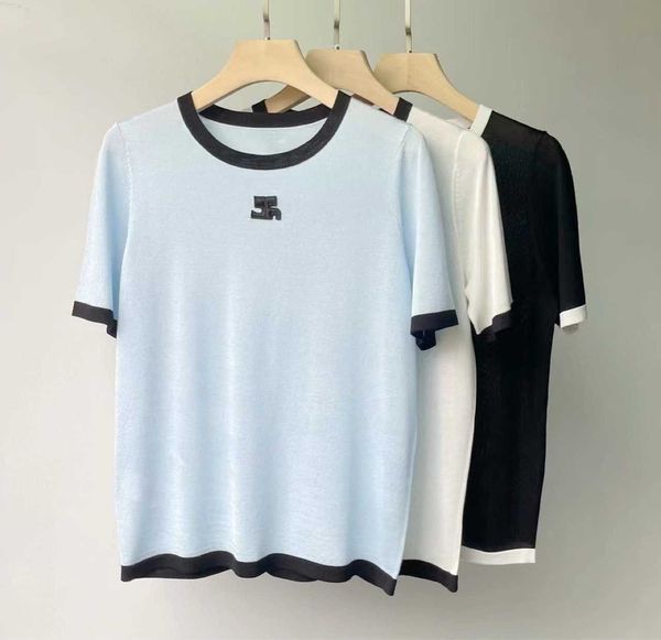 70 spring/summer new product women's round neck contrast panel tian si knitted short sleeve thin style, White
70 spring/summer new product women's round neck contrast panel tian si knitted short sleeve thin style, White
