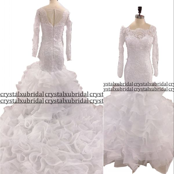 2023 arabic mermaid wedding dresses bateau neck long sleeves illusion lace appliques crystal beads ruffles tiered formal bridal gowns sweep, White
2023 arabic mermaid wedding dresses bateau neck long sleeves illusion lace appliques crystal beads ruffles tiered formal bridal gowns sweep, White
