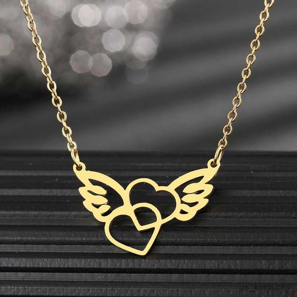 pendant necklaces stainless steel double heart angel wings charms pendants fashion choker chain for women jewelry party gifts r230718, Silver
pendant necklaces stainless steel double heart angel wings charms pendants fashion choker chain for women jewelry party gifts r230718, Silver