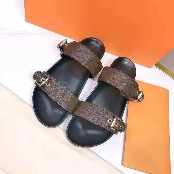 designer slipper sliders women bom dia flat mules real leather 2 straps gold buckle brown classic summer sandals, Black
designer slipper sliders women bom dia flat mules real leather 2 straps gold buckle brown classic summer sandals, Black