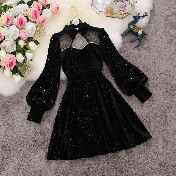 dresses 2022 spring new female stand collar lantern sleeve sequins velvet with mesh aline dresses women's beading elegant dress, Black;gray
dresses 2022 spring new female stand collar lantern sleeve sequins velvet with mesh aline dresses women's beading elegant dress, Black;gray