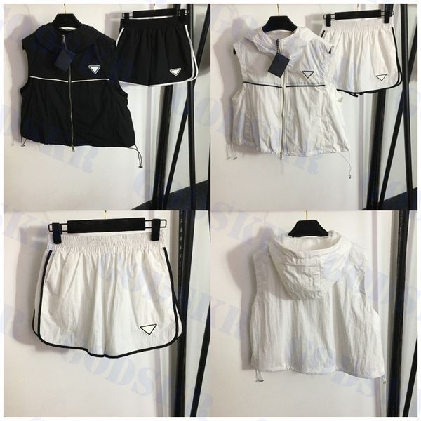 triangle logo vests jacket womens sports shorts two piece sleeveless hooded coat summer ladies short pants, White
triangle logo vests jacket womens sports shorts two piece sleeveless hooded coat summer ladies short pants, White