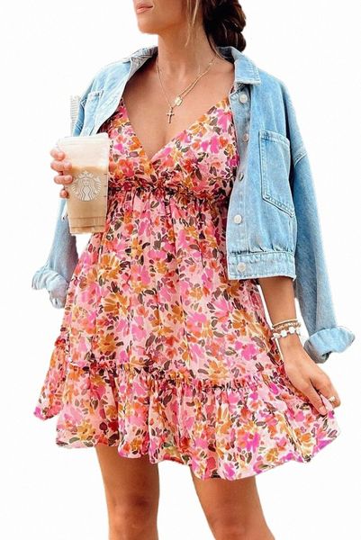 pink gardenia print tie back mini dress 2023 new u8fc#, Black;pink 
pink gardenia print tie back mini dress 2023 new u8fc#, Black;pink