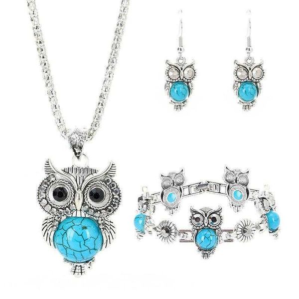 vintage jewelry set ethnic style charm turquoise owl pendant inlaid earrings necklace bracelet female accessories, Golden;silver
vintage jewelry set ethnic style charm turquoise owl pendant inlaid earrings necklace bracelet female accessories, Golden;silver