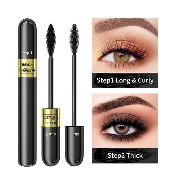 

Black Double Extend Mascara Volumizing and Extending 2 in 1 Maskara Long-Lasting Fast Dry Waterproof Smudge-Proof Curling Eyelash Makeup