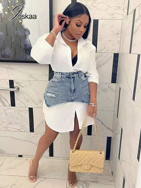 two piece dress joskaa baju kancing sebaris lengan panjang kerah solid gaun dan rok denim tidak beraturan dua potong set wanita 2023 pakaian, White
two piece dress joskaa baju kancing sebaris lengan panjang kerah solid gaun dan rok denim tidak beraturan dua potong set wanita 2023 pakaian, White