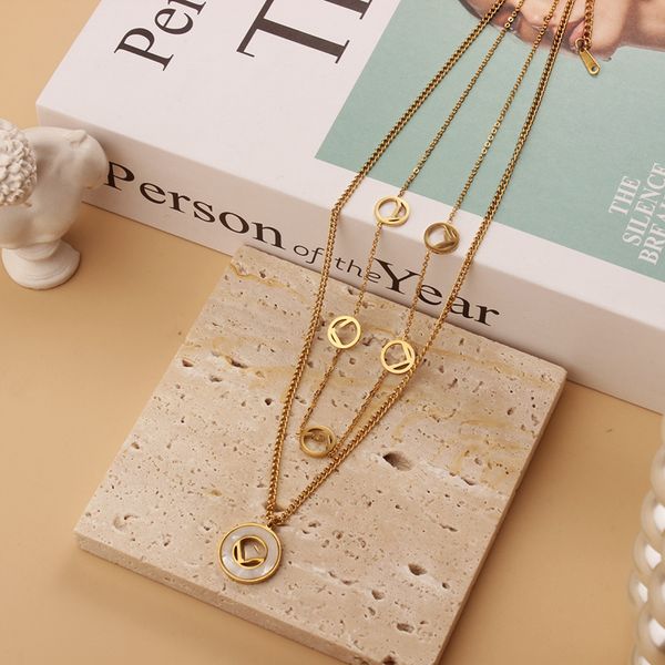 

Classic Double Layered Letter Necklace Gold Silver Plated Stainless Steel Jewelry for Women Gift