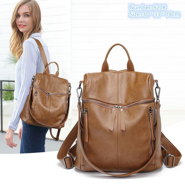 Factory wholesale ladies shoulder bags 5 colors outdoor sports thick leather leisure travel backpack simple solid color fashion handbag soft leather messenger bag, Brown-920#
Factory wholesale ladies shoulder bags 5 colors outdoor sports thick leather leisure travel backpack simple solid color fashion handbag soft leather messenger bag, Brown-920#