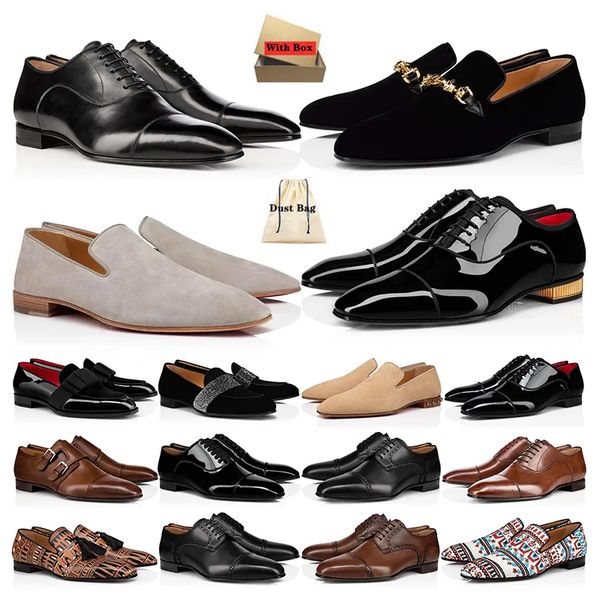 with box luxury designer mens red bottoms men dress shoes suede patent leather rivets slip on business party low heels loafers sneakers wedd, Black
with box luxury designer mens red bottoms men dress shoes suede patent leather rivets slip on business party low heels loafers sneakers wedd, Black