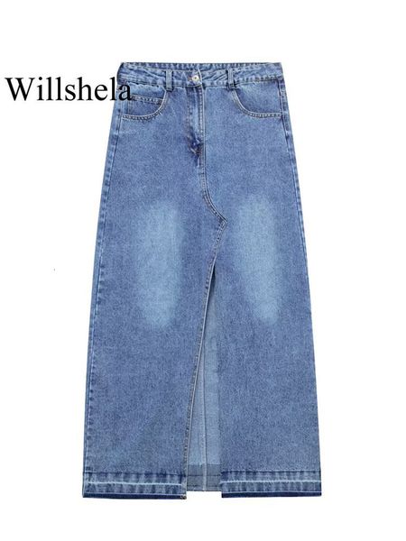 skirts willshela women fashion denim blue front slit zipper midi vintage high waist female chic lady long 230516, Black
skirts willshela women fashion denim blue front slit zipper midi vintage high waist female chic lady long 230516, Black