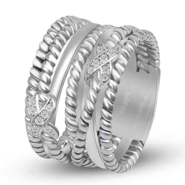 two x design stack ring for women men white gold plated brass twisted ring jewelry, Silver
two x design stack ring for women men white gold plated brass twisted ring jewelry, Silver