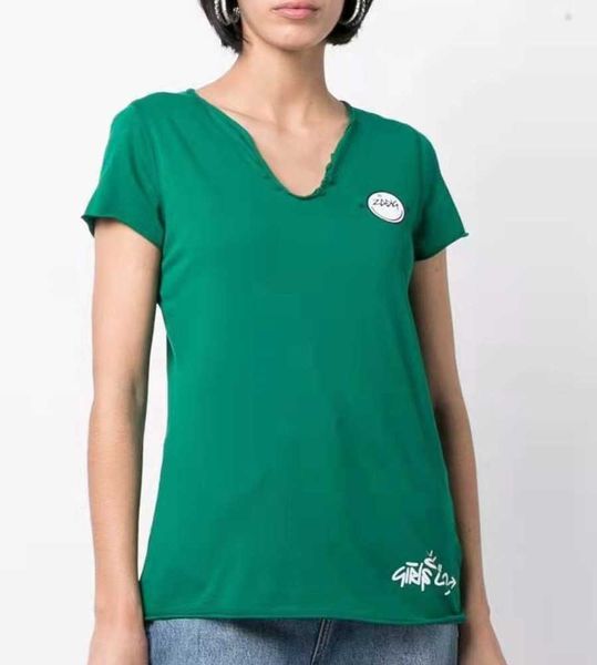 23ss zadig voltaire women designer t shirt summer new smiling face letter printing u-neck green cotton short sleeved fashion, White
23ss zadig voltaire women designer t shirt summer new smiling face letter printing u-neck green cotton short sleeved fashion, White