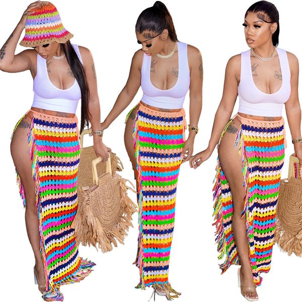 designer hand crochet maxi skirts women side high split tassels knitted skirt colorful bandage long cover ups beach wear wholesale clothes 9, Black
designer hand crochet maxi skirts women side high split tassels knitted skirt colorful bandage long cover ups beach wear wholesale clothes 9, Black