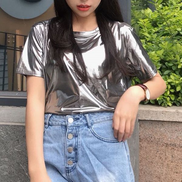 women's t-shirt glittering short-sleeved t-shirt women trendy silver pearlescent half-sleeved round neck kawaii t- shirt y2k 230516, White
women's t-shirt glittering short-sleeved t-shirt women trendy silver pearlescent half-sleeved round neck kawaii t- shirt y2k 230516, White
