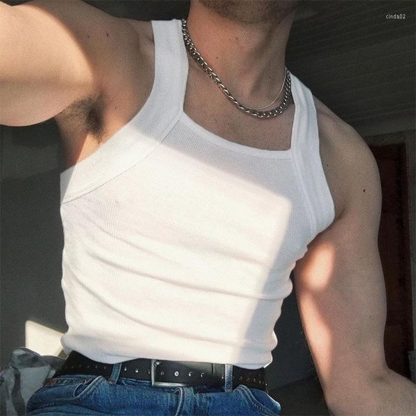 men' tank solid vest streetwear summer square collar men t shirt sleeveless striped strap pullover running athletic, White;black
men' tank solid vest streetwear summer square collar men t shirt sleeveless striped strap pullover running athletic, White;black