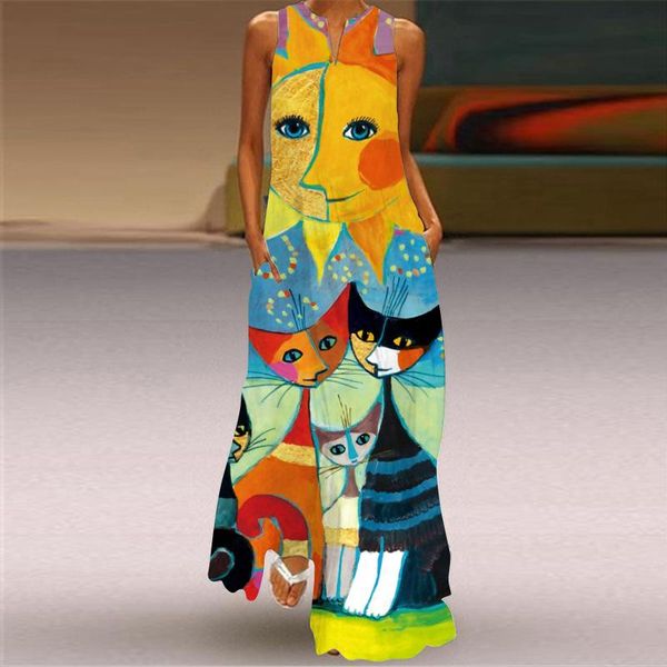 dresses vintage print casual women's dresses 2022 summer vneck sleeveless long dress with pocket robe maxi dress vestidos largos, Black;gray
dresses vintage print casual women's dresses 2022 summer vneck sleeveless long dress with pocket robe maxi dress vestidos largos, Black;gray