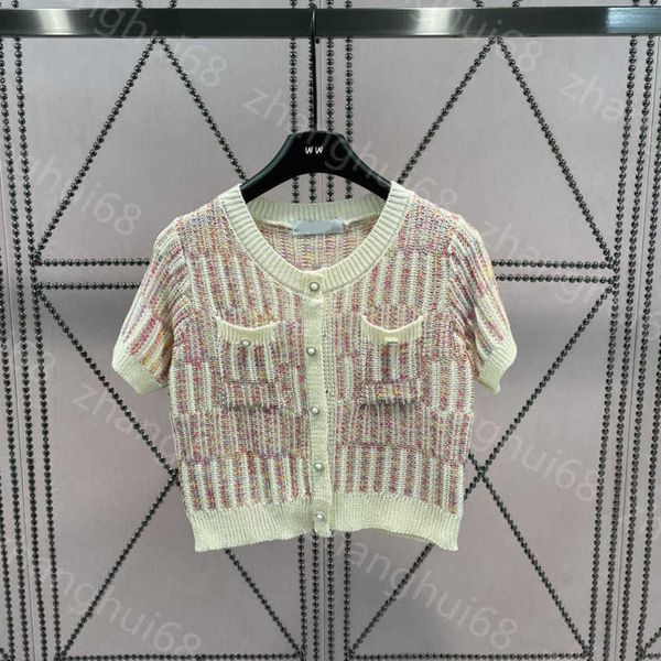 23ss womens designer clothing womens knits summer new color matching stripe thin short sleeve sweater cardigan womens clothes a1, White
23ss womens designer clothing womens knits summer new color matching stripe thin short sleeve sweater cardigan womens clothes a1, White