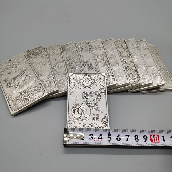 

old chinese twelve zodiac rooster tibetan silver bullion thanka amulet badge